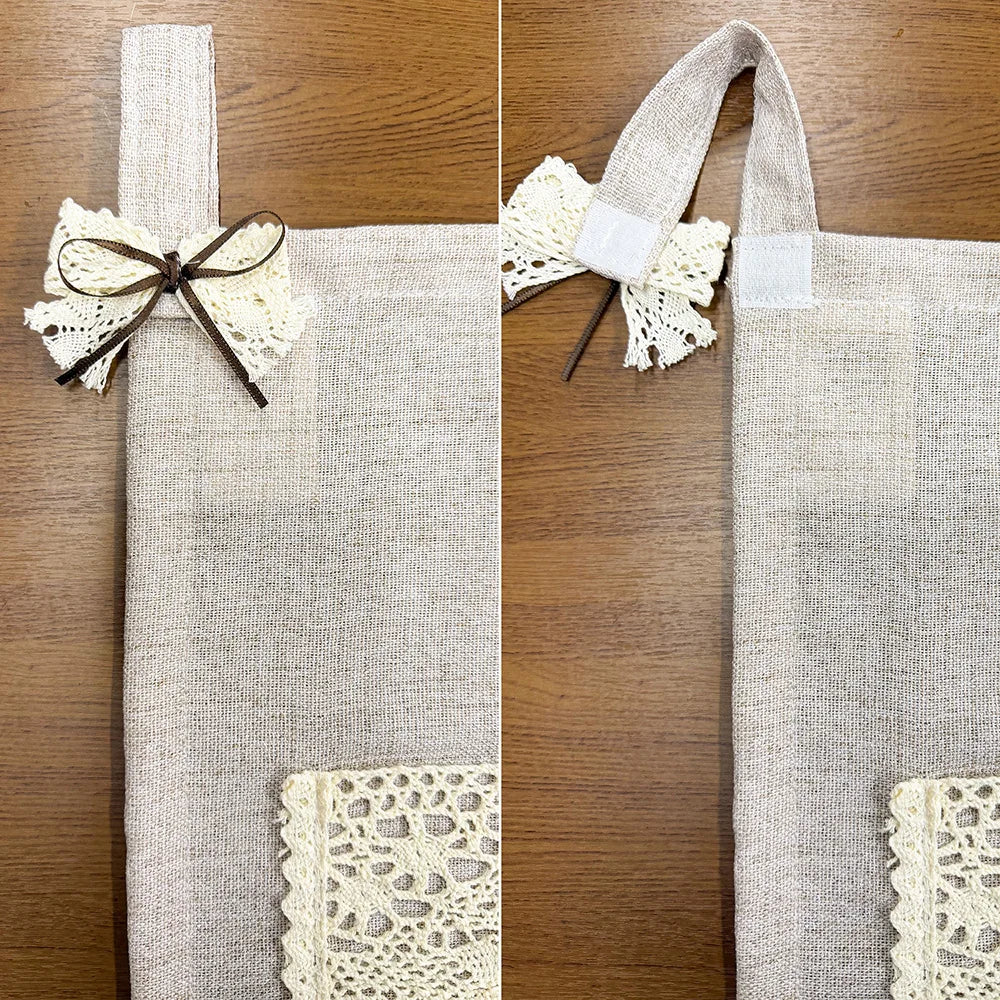 rideau cuisine beige dentelle franges rustique vintage opacité porte clés porte documents sac main