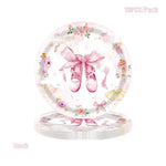 assiettes danseuses ballerines gobelets serviettes nappe rose fleurs ballet anniversaire fête enfantsDecorationThèmeFloralElegant