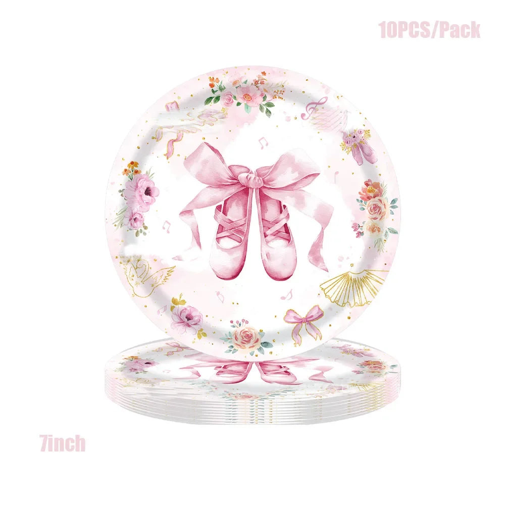 assiettes danseuses ballerines gobelets serviettes nappe rose fleurs ballet anniversaire fête enfantsDecorationThèmeFloralElegant
