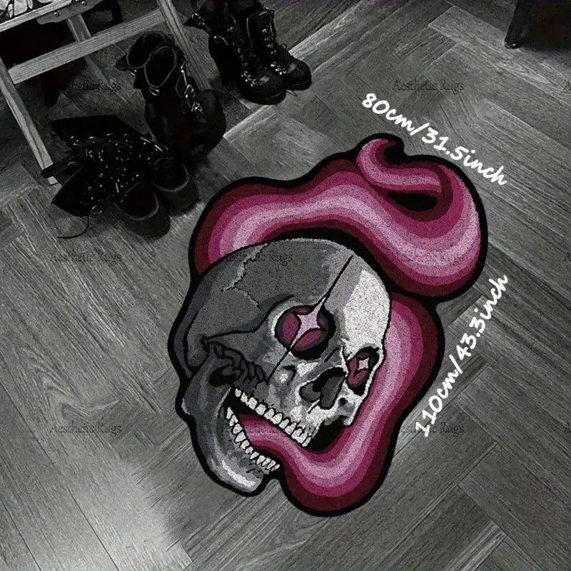 tapis gris rose crâne moderne gothique antidérapant salle bain machine lavable