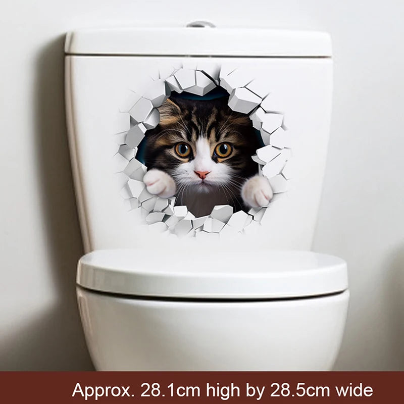 sticker mural 3d chaton orange gris opale adhésif salle bain décoration animaux