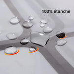 rideau douche semi transparent motifs carrés moderne blanc gris bordures épuré texturé plis réguliers