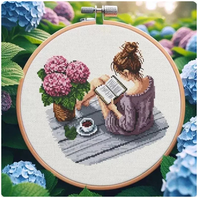 kit broderie motifs floraux géométriques fils coton instructions aiguille plié toile coton colorée loisirs