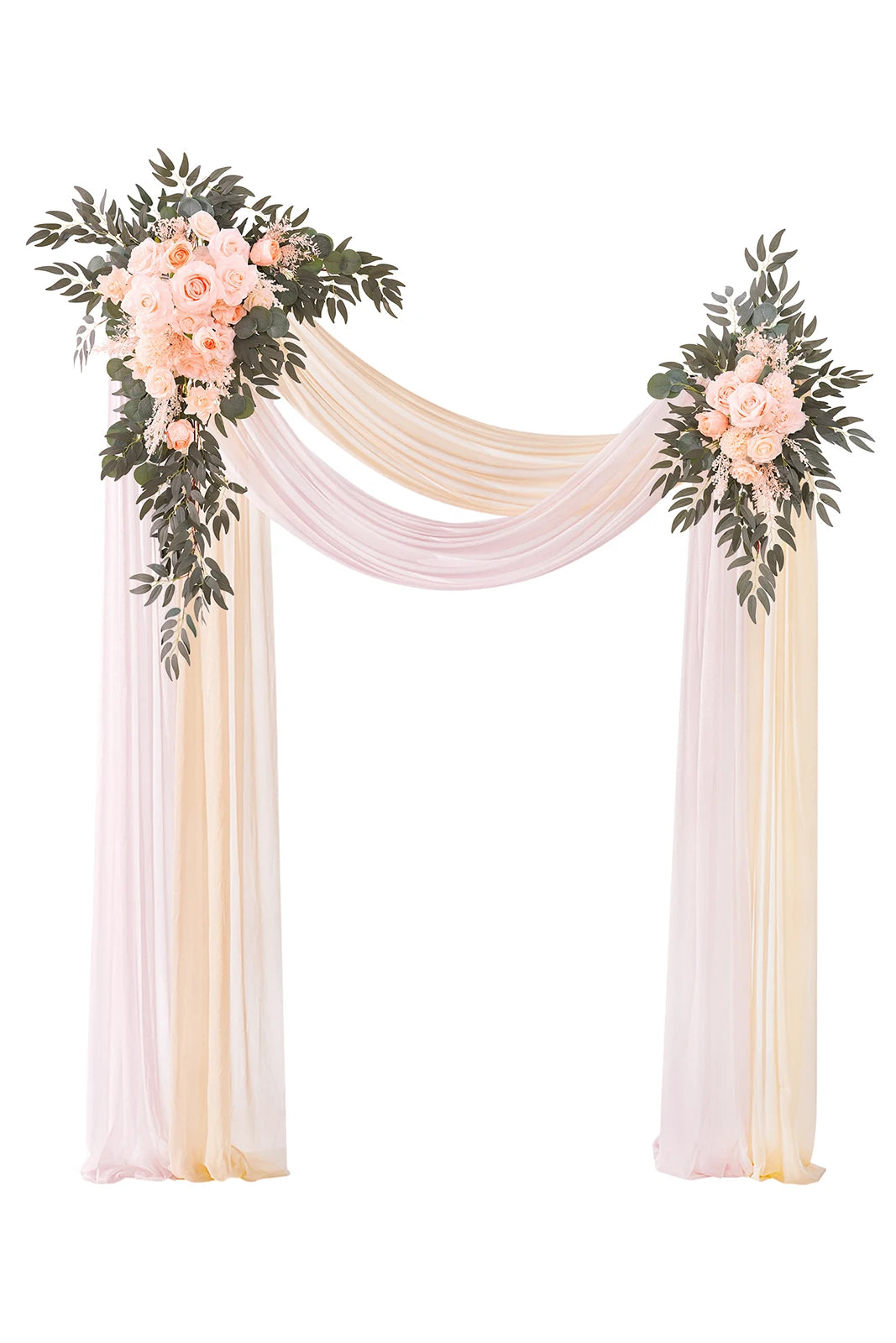Arche mariage romantique fleurs artificielles rideaux gaze soie naturelle extérieureDecoration événement