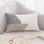 coussin brodé géométrique moderne toile coton couleur beige pompons décoratif