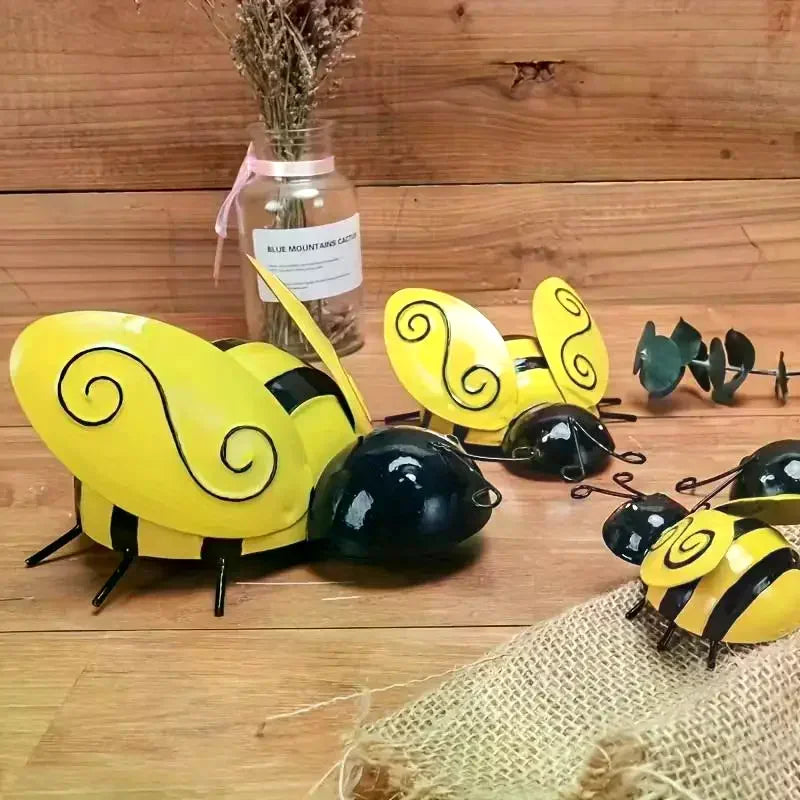 figurines abeilles jaune noir ailes spiralées extérieur intérieur décoration murale artisanale