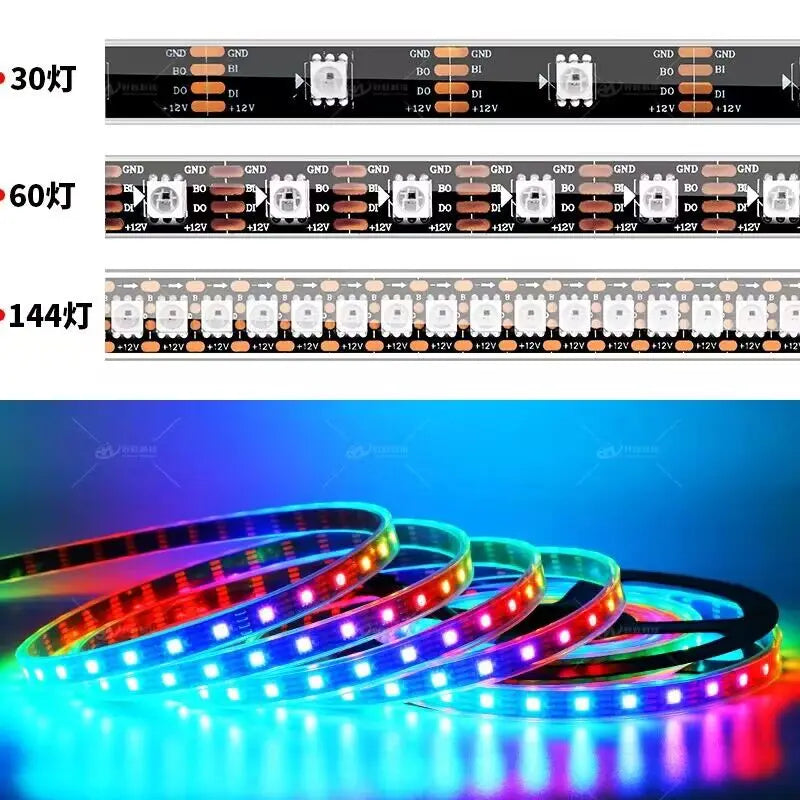 Bande LED RGB éclairant une chambre à coucher