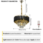 lustre contemporain élégant noir doré cristal transparent ampoules led 100cm large
