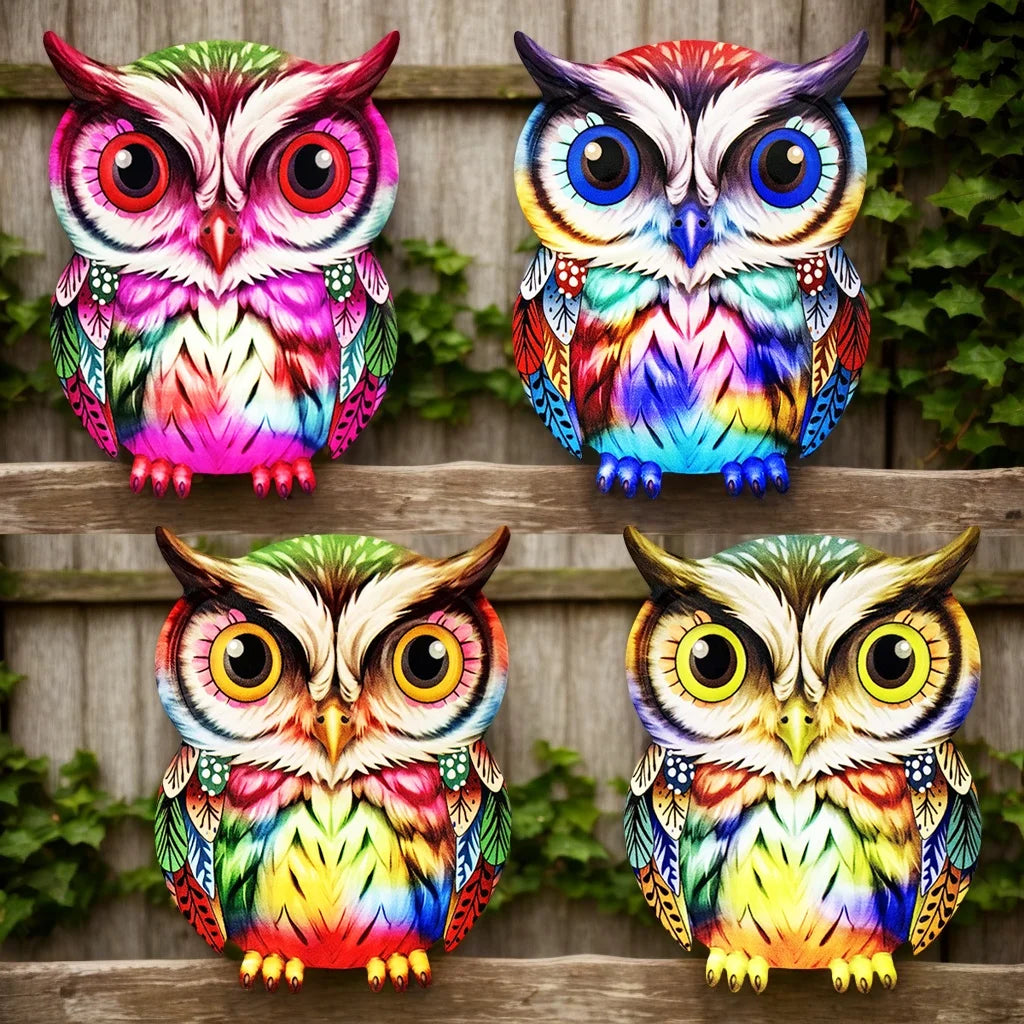 autocollants murals oiseaux chouettes modernes multicolores rouge bleu jaune vert