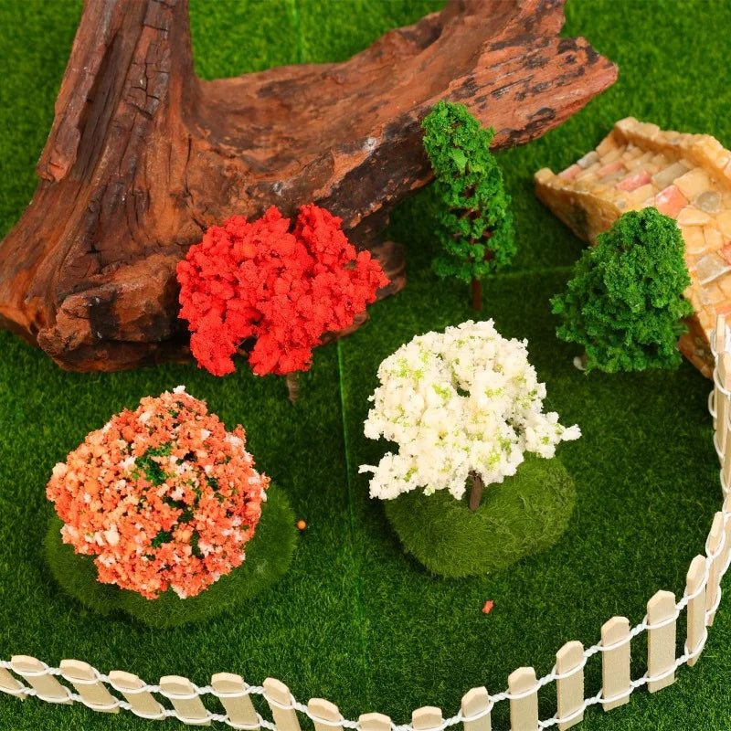 décorations micropaysage miniatures arbres texturés feuilles détaillées rochers mousse gravier