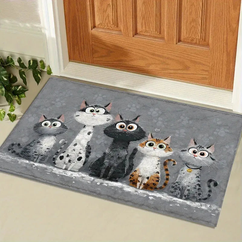 tapis moderne chats gris noir blanc motifs paws texture marbrée résistant wrinkle waterproof fade