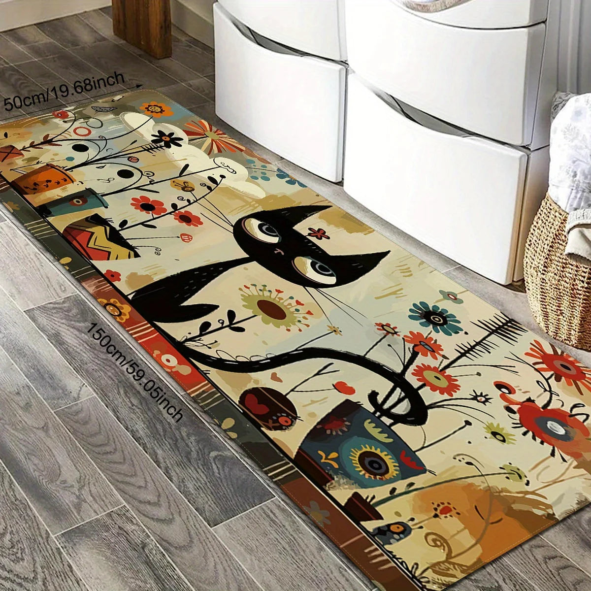 tapis sol moderne chats noirs fleurs colorées imperméable polyester usage maison hôtelextérieur