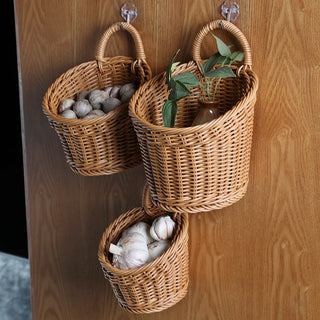 Panier mural en osier naturel pour fruits et légumes - Rangement déco cuisine et salon