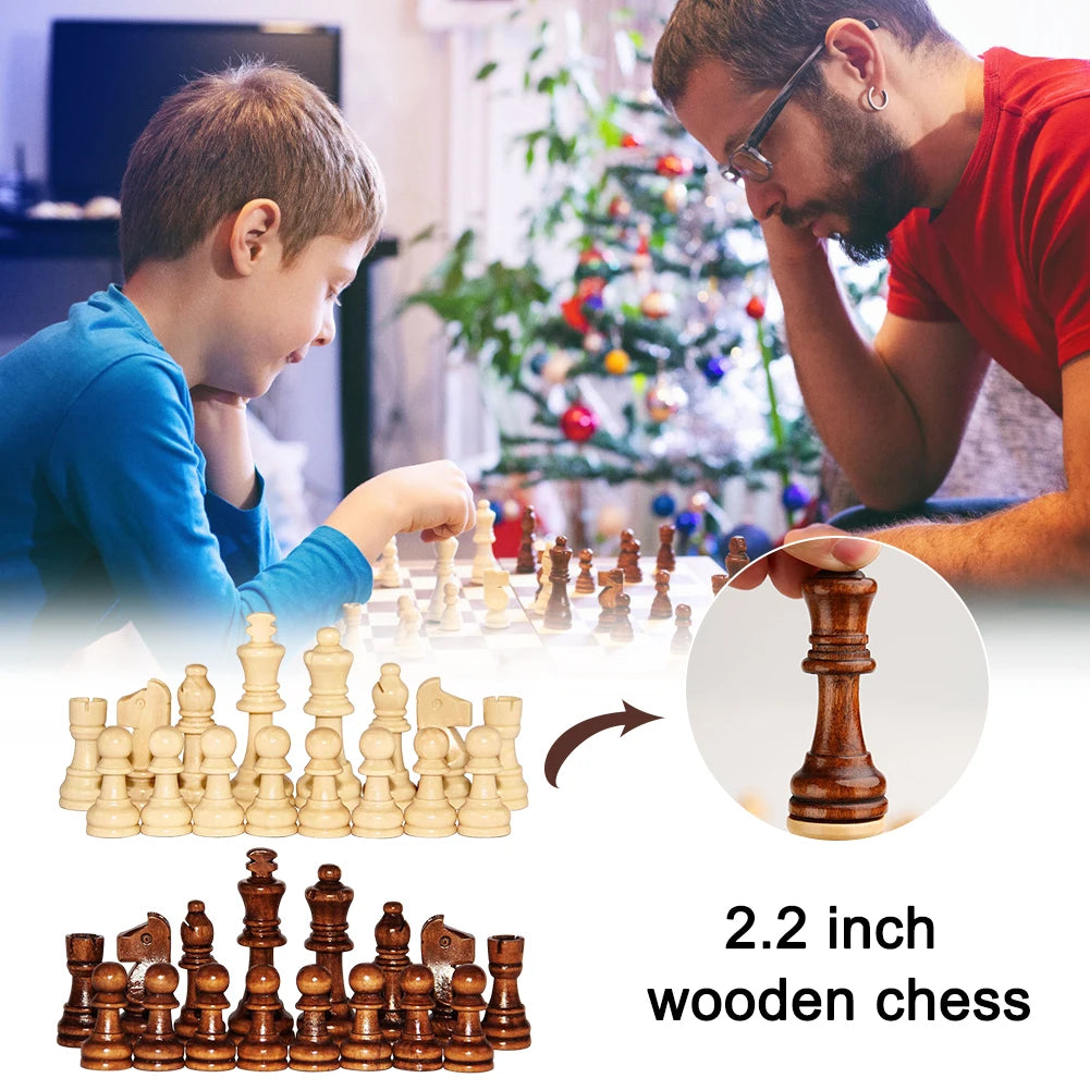 pièces échecs bois classiques marron clair foncé figurines king standard 32 pièces jeu plateau