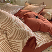 Parure de lit 220x240 coton lavé ultra douce - Ensemble housse de couette jacquard brossé