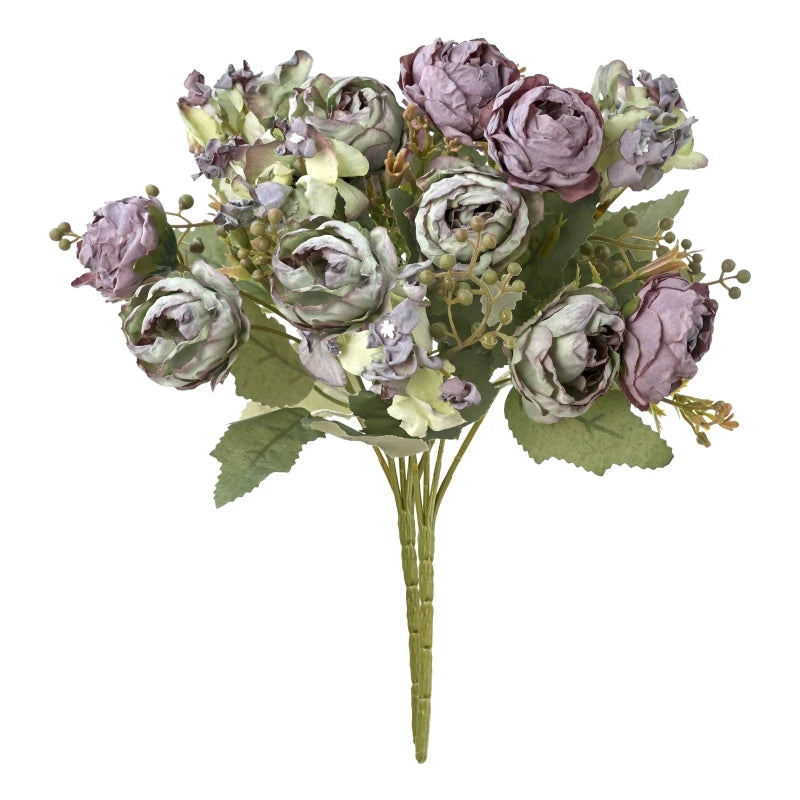 bouquet artificiel pivoine violettes blanches romantique intérieur mariage décoration maison fleurs soie classique
