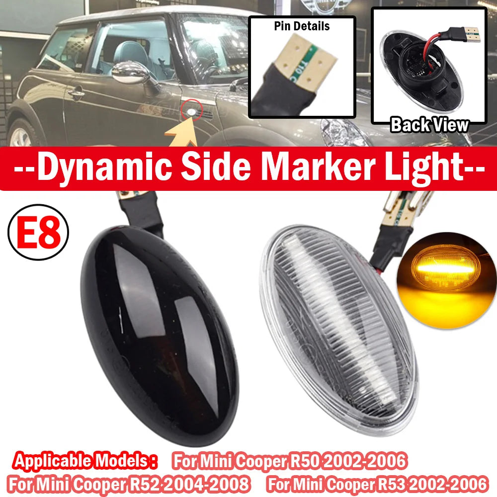 feux signalisation latéral dynamique noir transparent moderne 30x60mm clignotant led ambre mini cooper r50