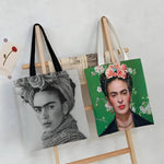 sac main toile blanc motif floral moderne poignées noires fleurs femme réutilisable grande capacité