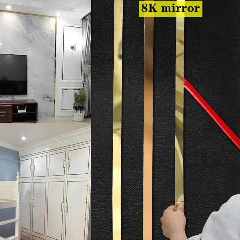 rubans miroirs adhésifs dorés modernes décoration murale élégante noir argenté