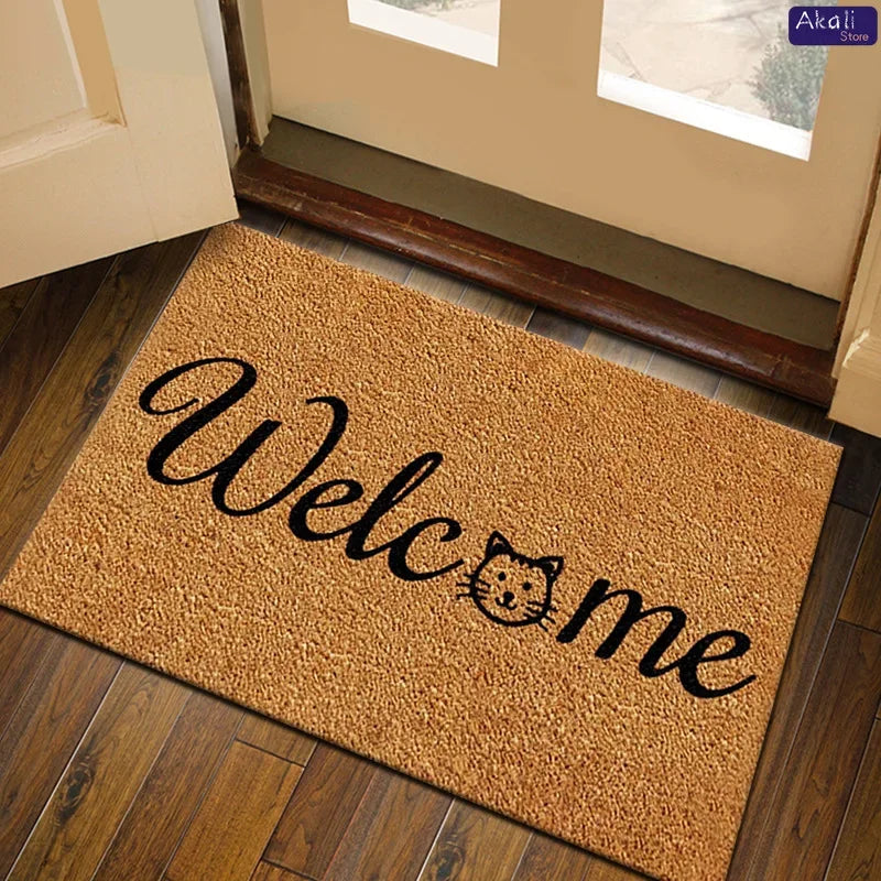 tapis d'entrée imperméable polyester antidérapant motif floral moderne bienvenue marronclair résistant