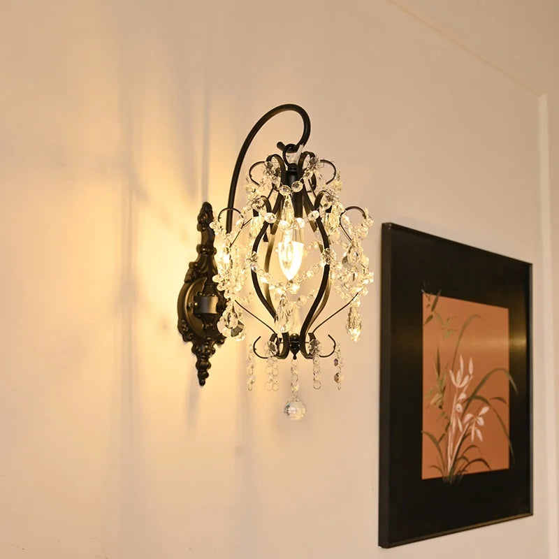 lampe murale cristal noir baroque classique led ampoule fixations métalliques transparentes chambre salon