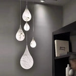 suspension moderne marbre blanc beige résine câble suspendu led contemporaine