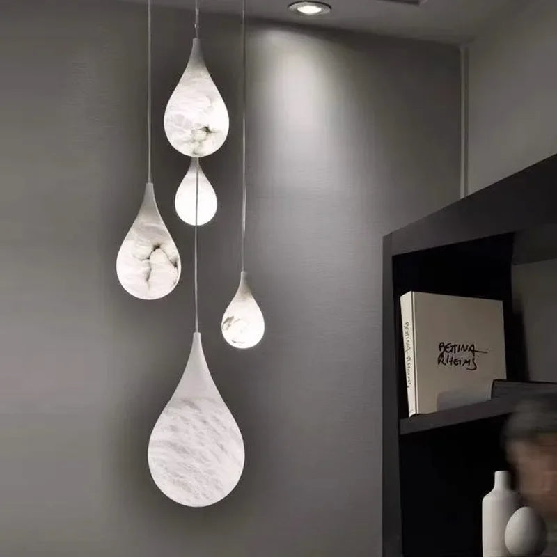 suspension moderne marbre blanc beige résine câble suspendu led contemporaine