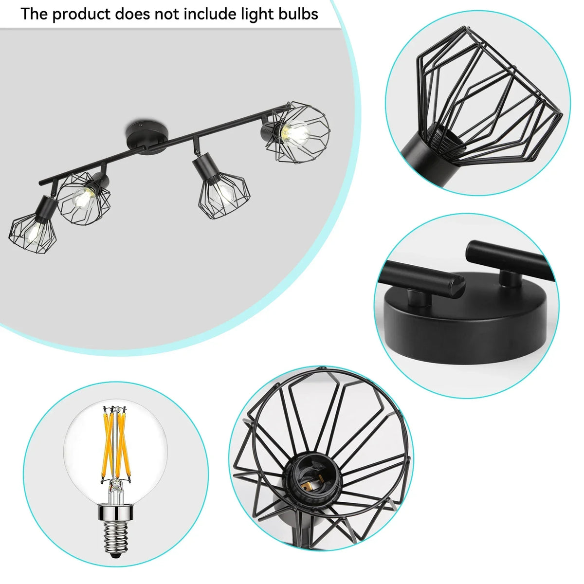 lustre moderne spot quatre bras cage métallique noir tringle e14