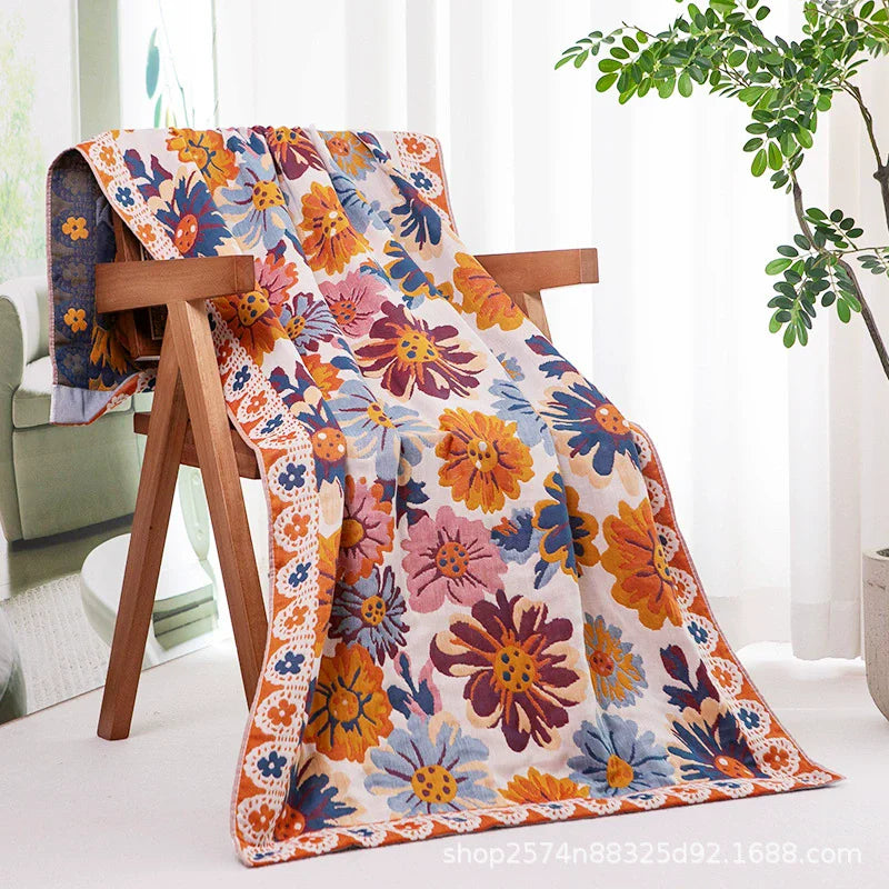 serviette bain coton fleur multicolore moderne jacquard absorbante toilette confortable respectueuse peau lavable machine