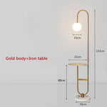 lampe sol moderne or marbre blanc plateau métal minimaliste