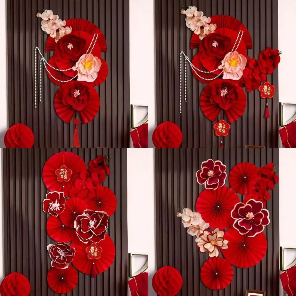 décoration murale fan art fleurs rouges mariage nouvelle année valentin festive traditionnelle adhésif papier