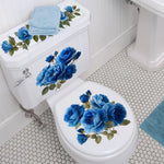 cache wc fleurs roses bleues feuilles vertes adhésif salle bain moderne classique blanc bleu