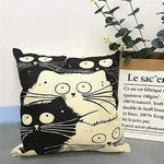taie d'oreiller lin motif chats noir blanc moderne 45x45cm fixée