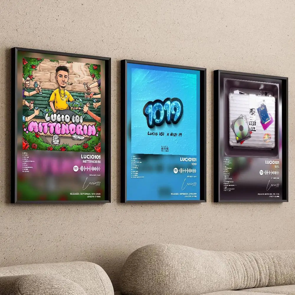 affiche autoadhésive papier moderne personnages mains objets textes stylisés couleurs vives verte rose jaune
