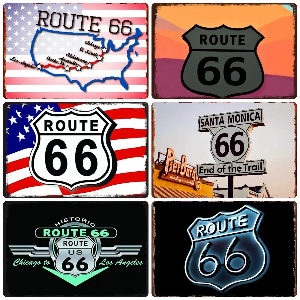 Panneau rétro américain Route 66 pour bar pub