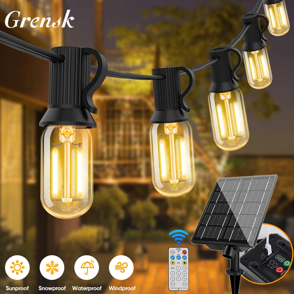 guirlande lumineuse solaire 30m 50 ampoules led t22 transparentes moderne extérieur télécommande