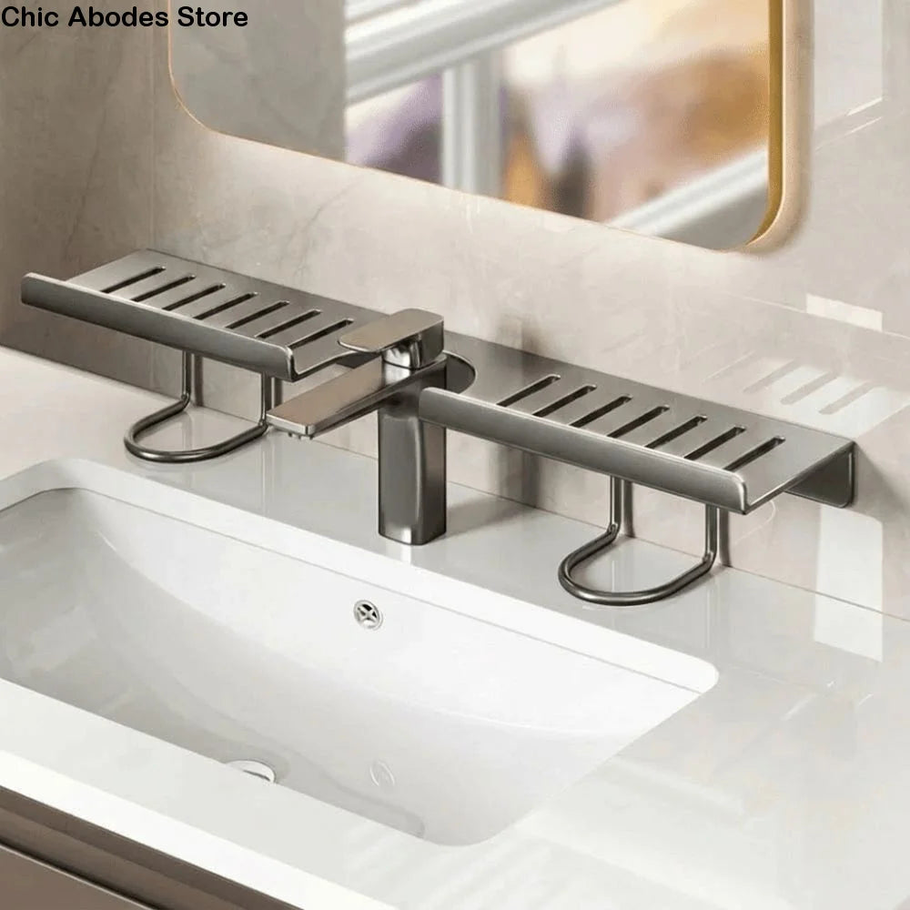 étagère murale moderne argentée drainage clips porte savon gobelet serviette minimaliste salle bain rechargeable