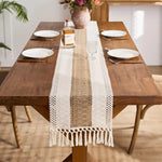 chemin table tressé rustique bohème beige marron blanc franges noel halloween pâques