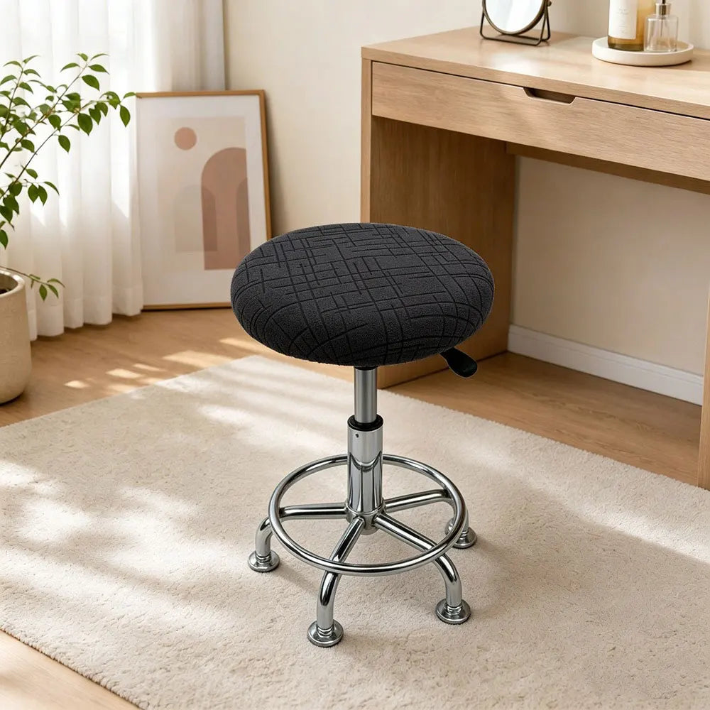 housse tabouret tissu carreaux gris moderne polyester amovible lavable adhésif protection durable cuisine salle
