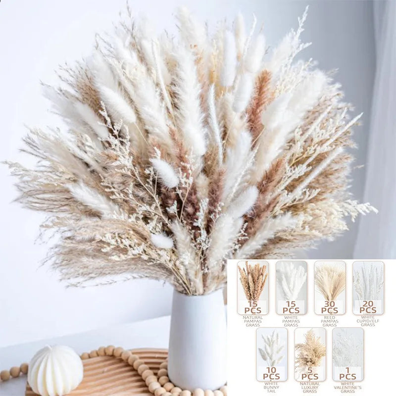 décoration intérieure bouquet fleurs séchées eucalyptus pampa naturel rustique beige vert