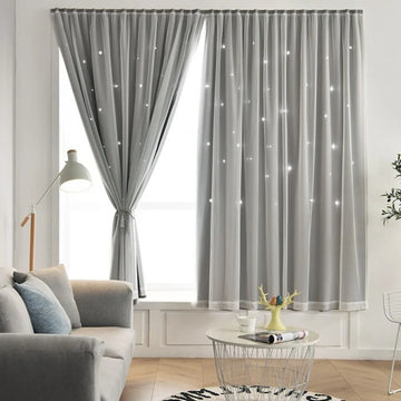 rideau moderne étoiles blancs gris clair bleu clair beige vert rose polyester translucide chambre
