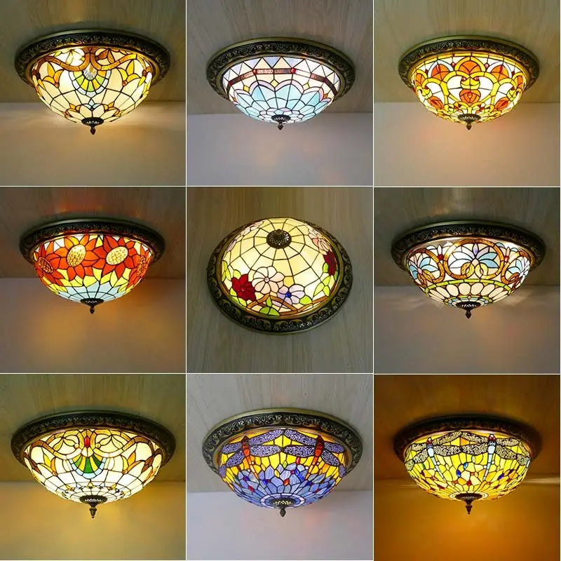plafonnier art nouveau verre coloré motif floral lampe tiffany décoration intérieur