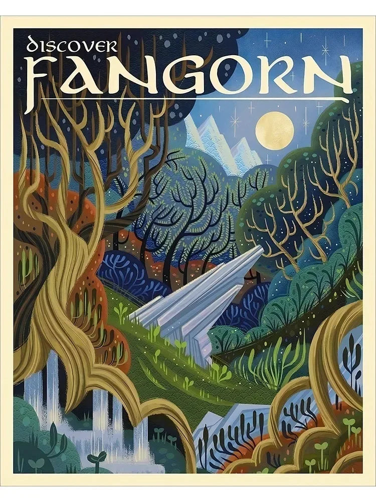 affiche voyage rétro abstraite château mordor paysage fantasy toile huile sans cadre