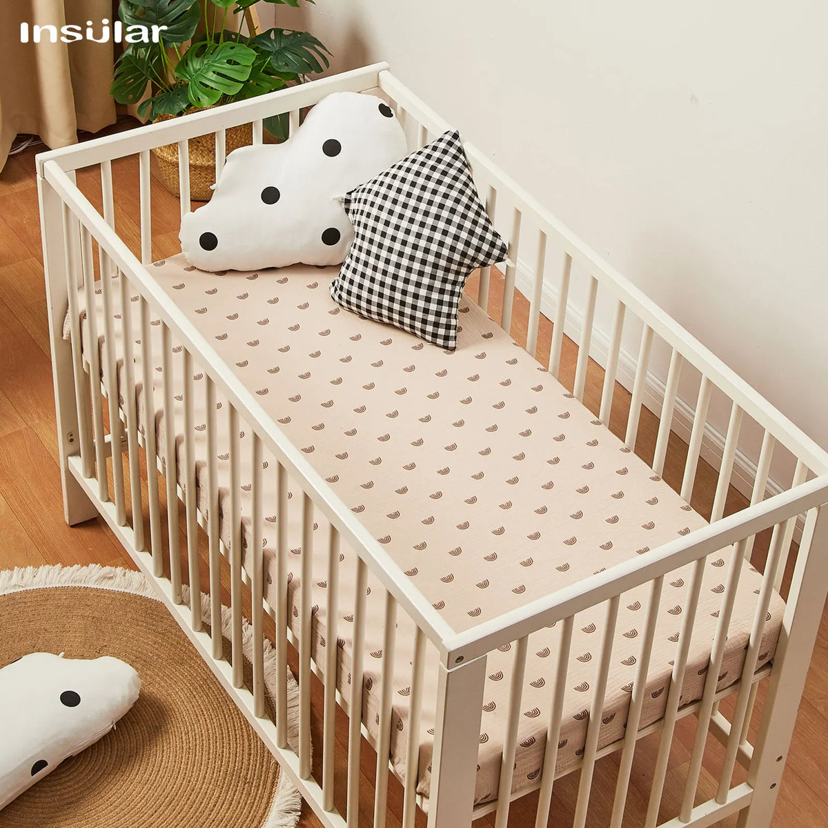 drap housse coton bébé arc ciel floral nuages motifs doux minimaliste enfantin protège matelas