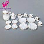 service thé miniature blanc doré rose bleu vert fleurs classique tasse théière soucoupe assiette