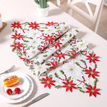 table table noël brodée fleurs poinsettia houx dorées maison hotelDecoration festive traditionnelle polyestère