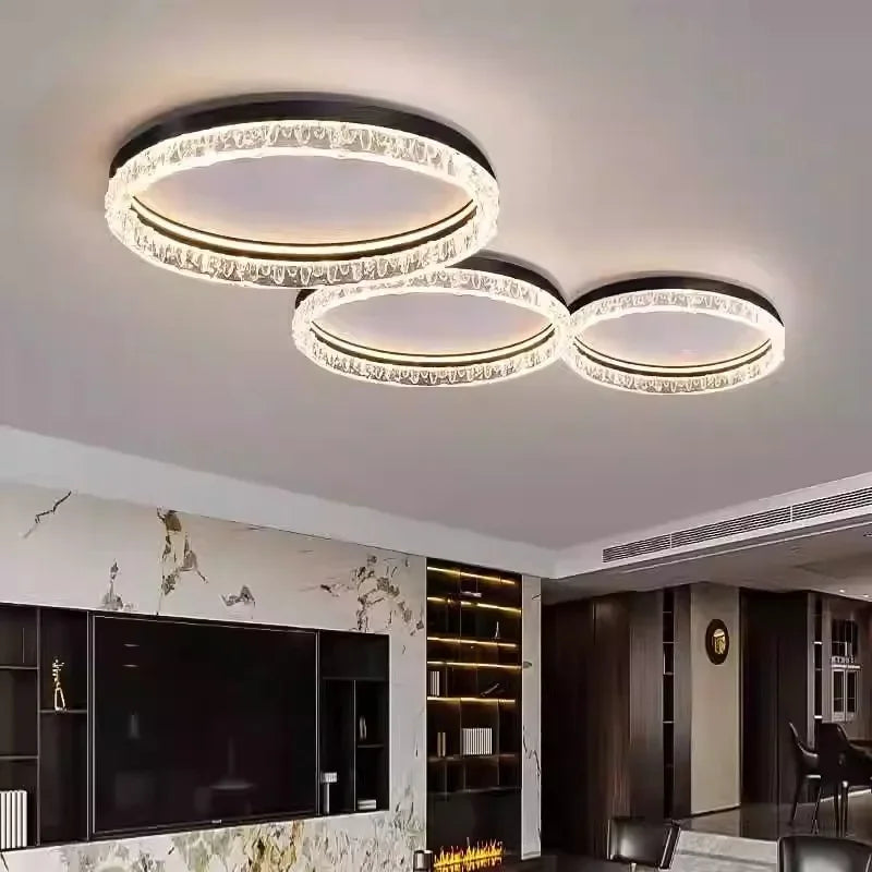 plafonnier led moderne orné cristaux blanc noir circulaire élégant surface interrupteur bouton lumière neutre