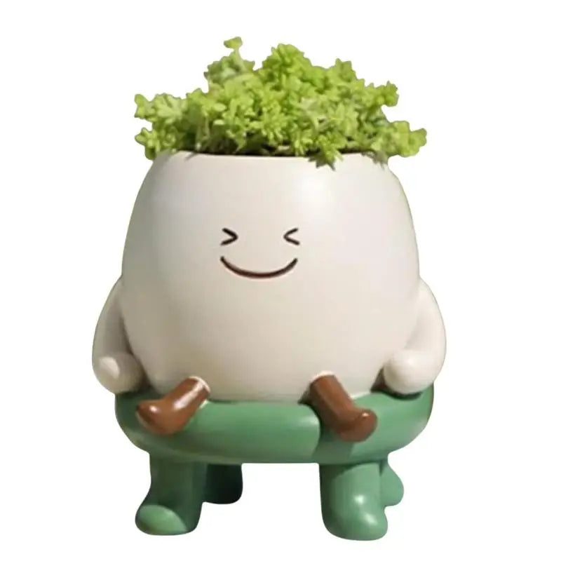 cache pot blanc souriant moderne plante verte inclusion visage souriant cartoon patte marron