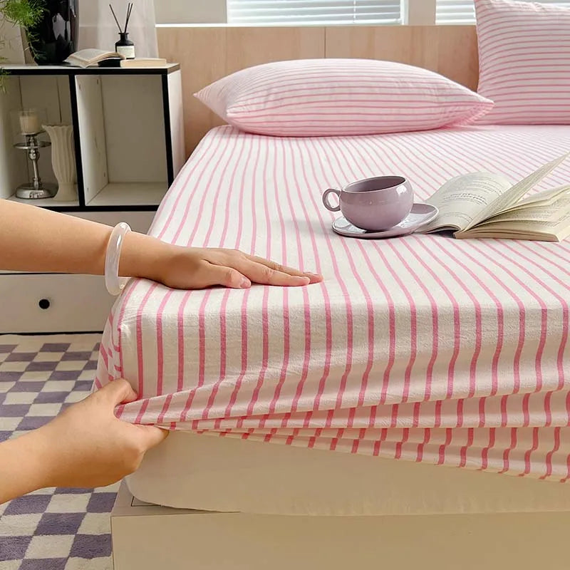housse lit rayures blanches bleues coton élastique moderne adultes chambre literie blanc bleuclair