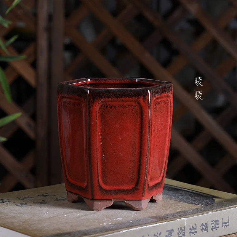 Pot fleurs céramique rouge texture brillante moderne classique